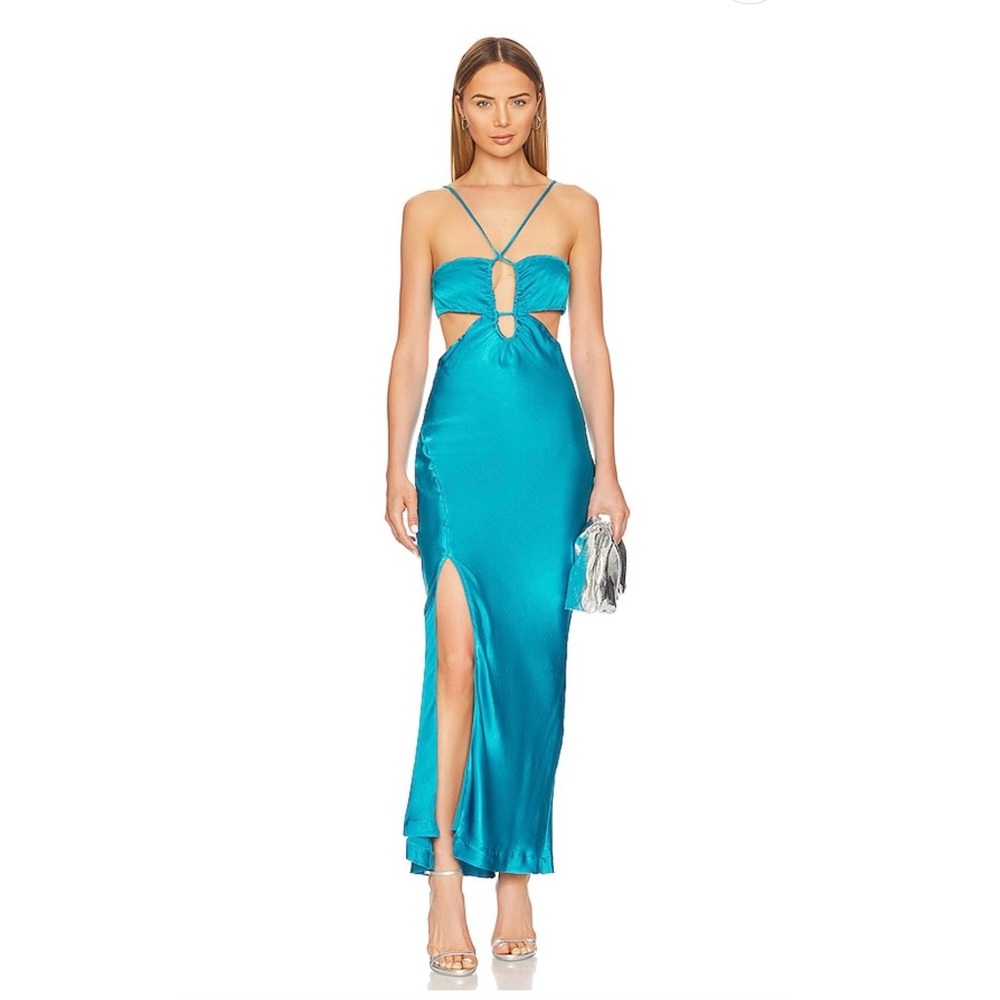x REVOLVE Daring Satin Maxi Dress in Marine
Bardot